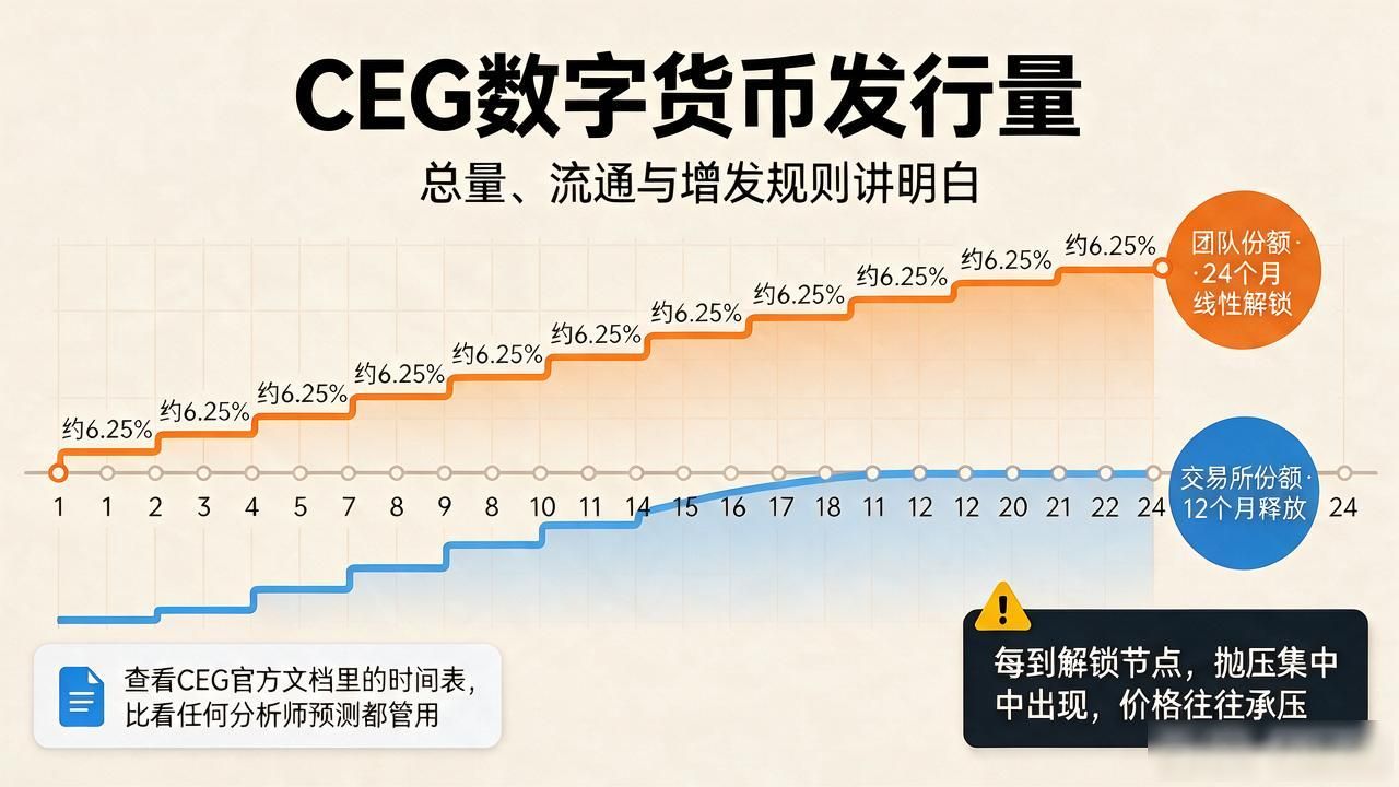 ceg数字货币发行量_锁仓释放周期解锁节奏_CEG代币总量通缩机制