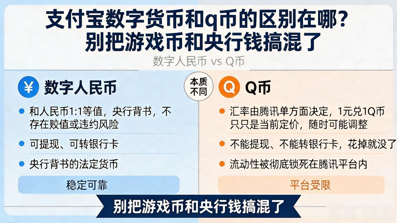 支付宝数字货币和q币的区别_央行发行法定货币与腾讯虚拟商品差异_数字人民币与Q币区别